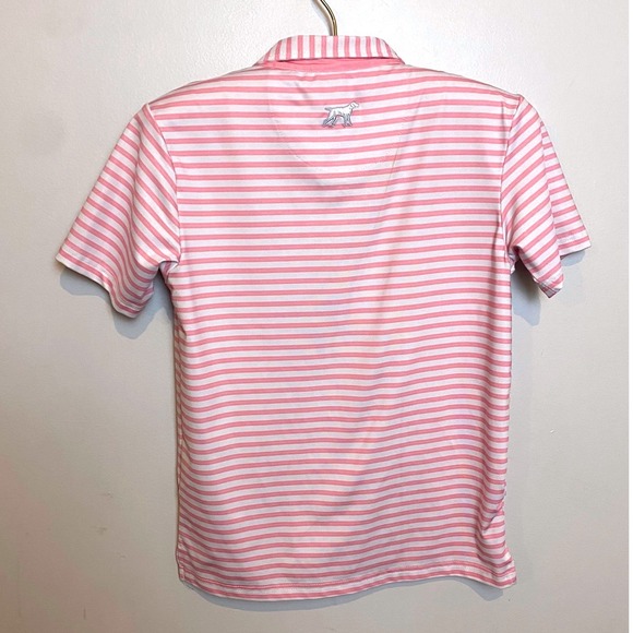 Fieldstone Pink White Stripe Polo Shirt Dog Logo Boys Youth Medium - Picture 3 of 6